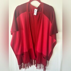 CAbi Vibrant Red cozy Poncho Sweater rhuana wrap